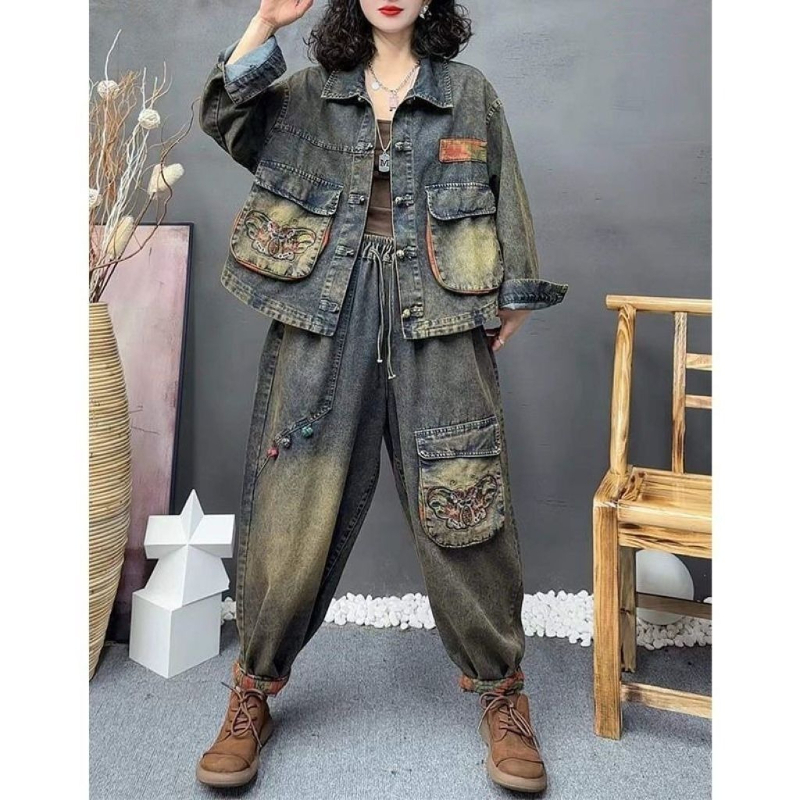 Denim Jacket Vintage - Setelan Koboi Bordir Gaya Retro untuk