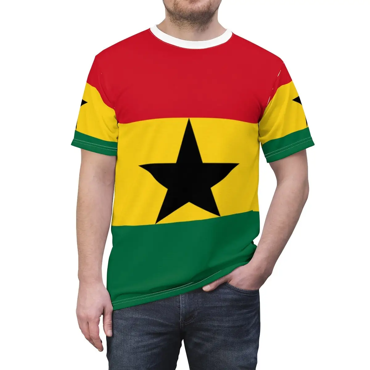 Mens Fashion Dress Shirts - Kaus 3D Bendera Ghana Antik Abstrak