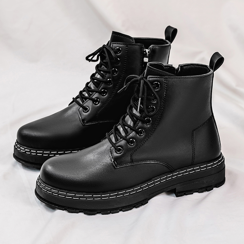 Fashion Men'S Boots - Sepatu Bot Motor Kulit Paten Hitam