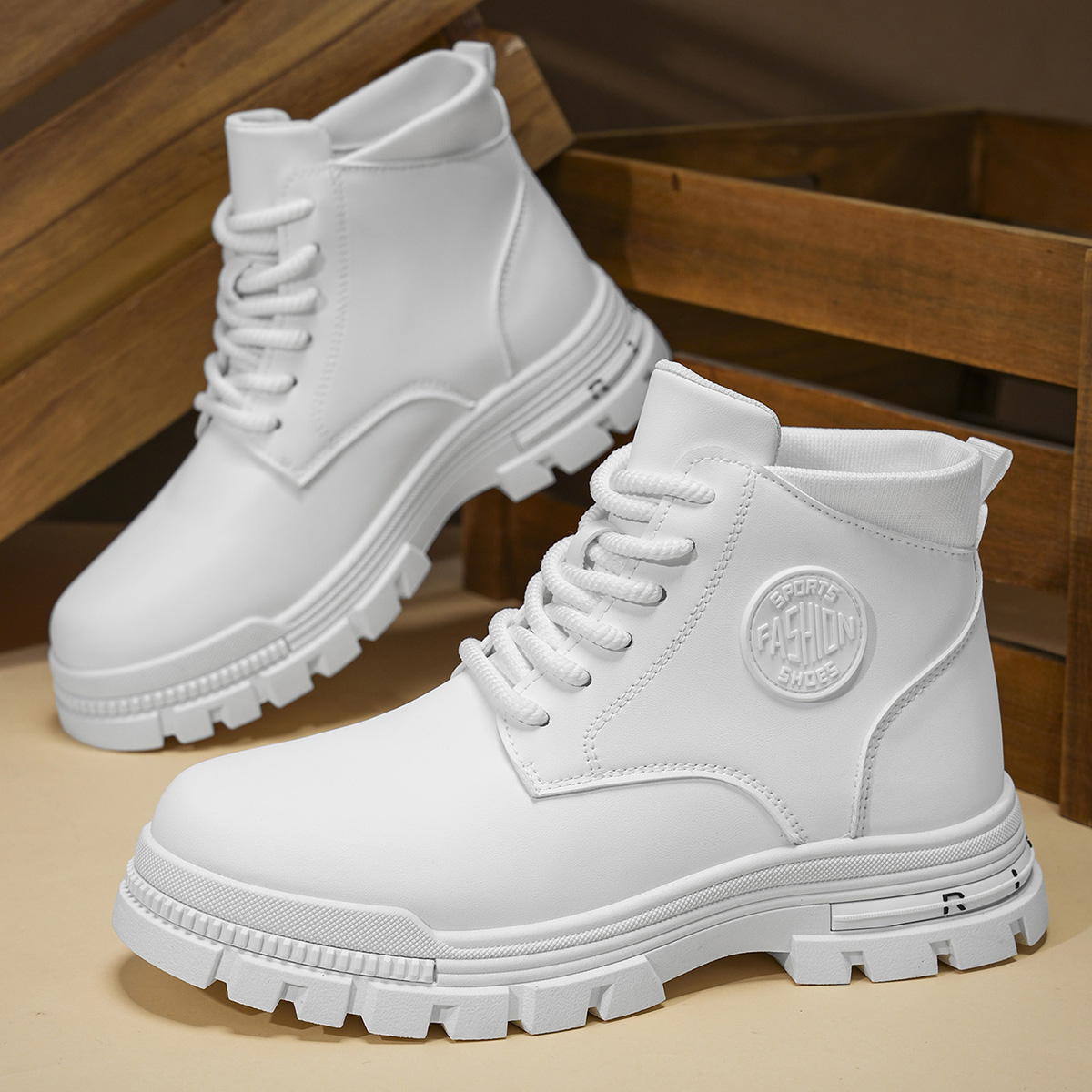 Fashion Men'S Boots - Sepatu Bot Motor Putih Pria Modis