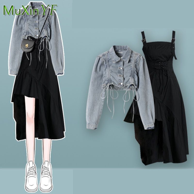 Denim Jacket Vintage - Setelan Gaun Wanita Musim Semi Gugur