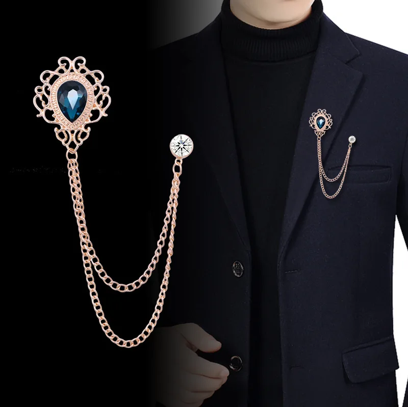 Men'S Fashion Accessories - Pin Kerah Kristal Berlian Imitasi Rantai