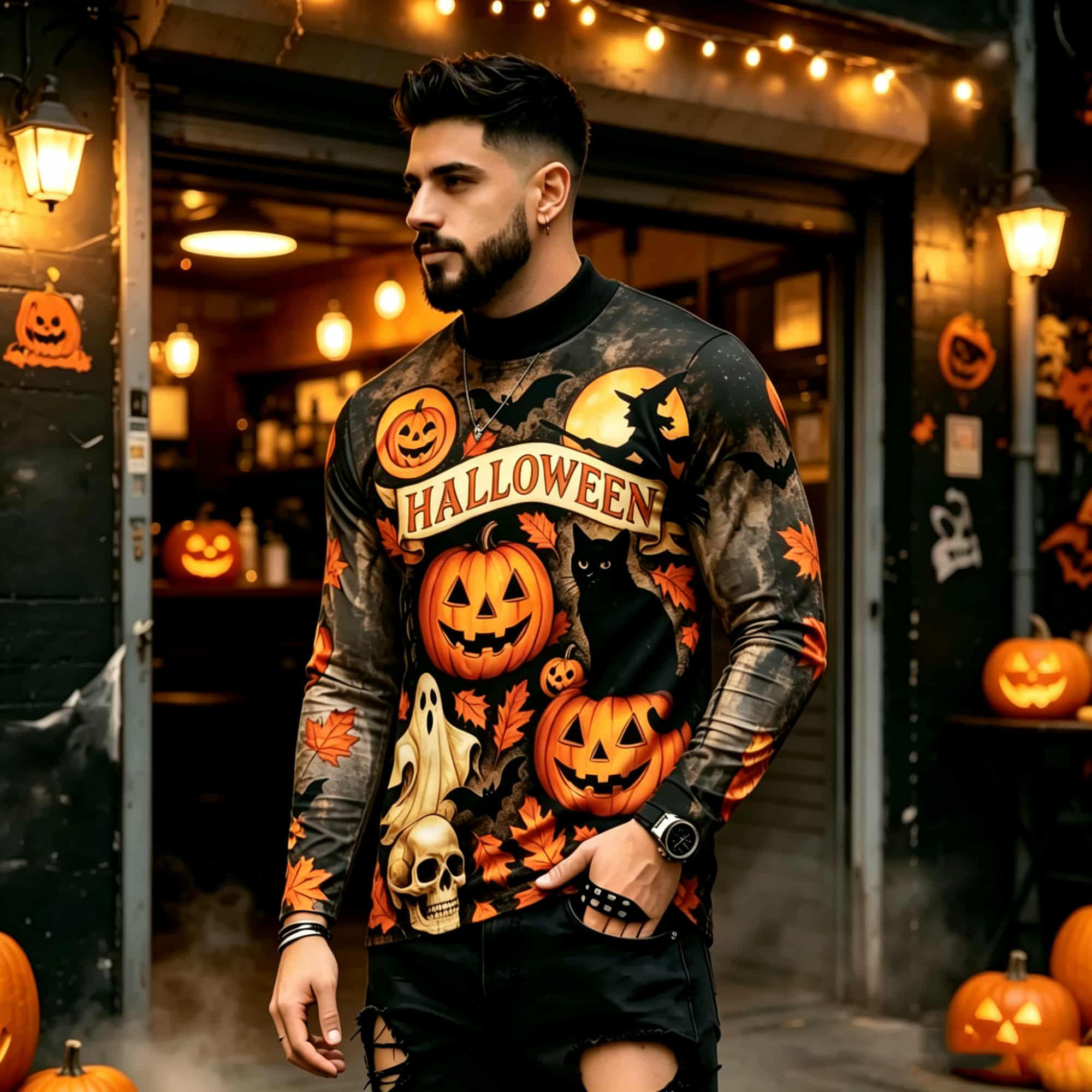 Mens Fashion Trend - Kaos Lengan Panjang Motif Halloween Gaya