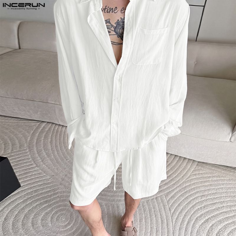 Track Suit Men - INCERUN Setelan Pria Warna Solid Kerah