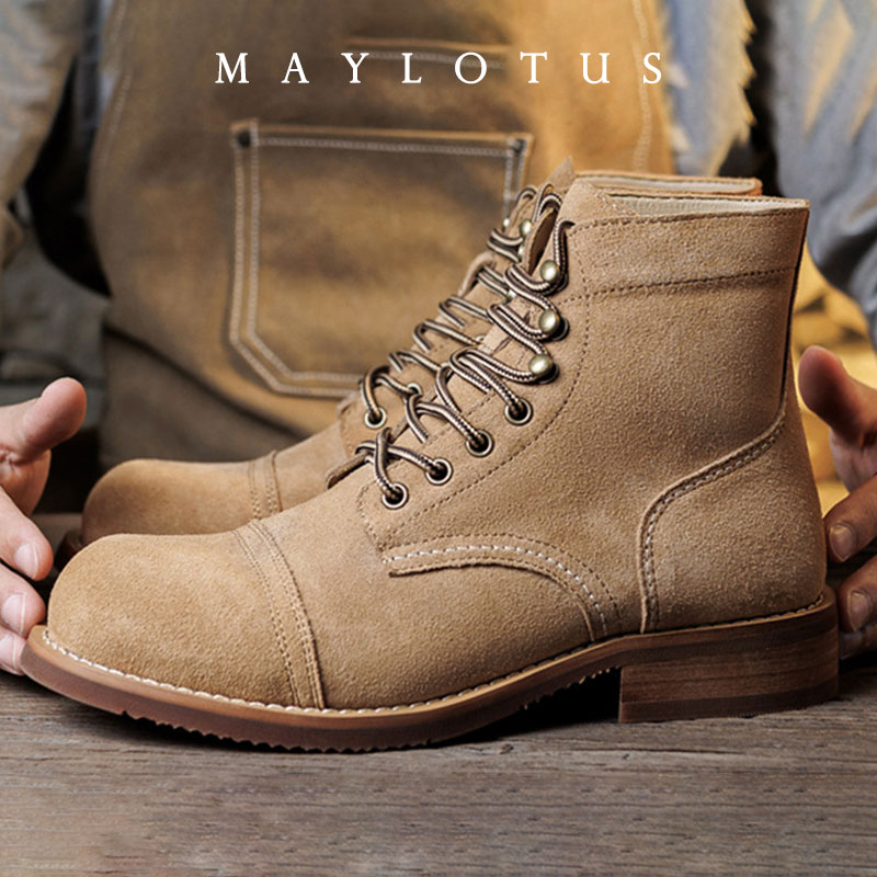 Fashion Men'S Boots - Sepatu Boot Suede Goodyear-Welted untuk Motor,