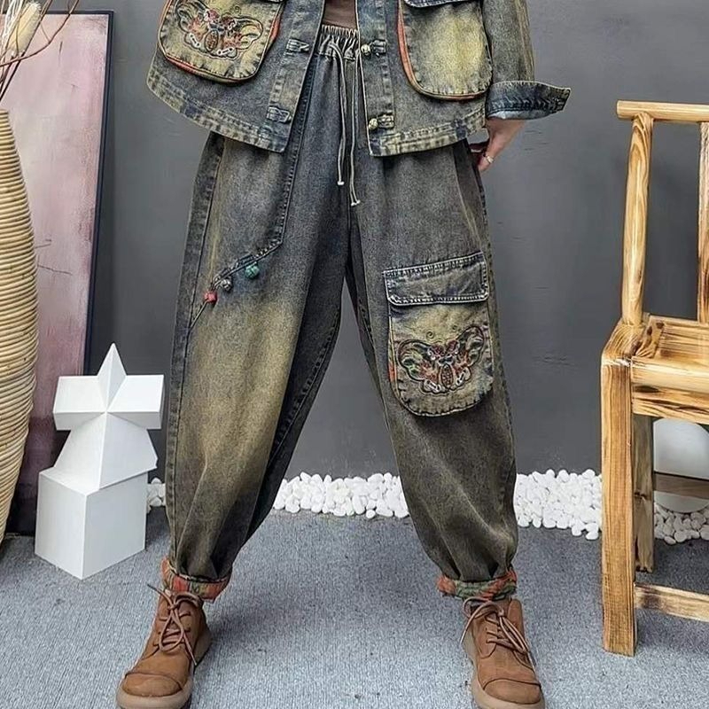 Setelan Koboi Bordir Gaya Retr - Denim Jacket Vintage ulasan dan harga