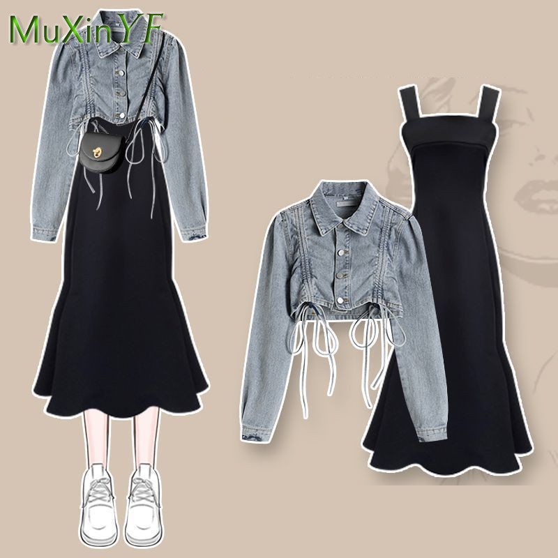 Setelan Gaun Wanita Musim Semi - Denim Jacket Vintage ulasan dan harga