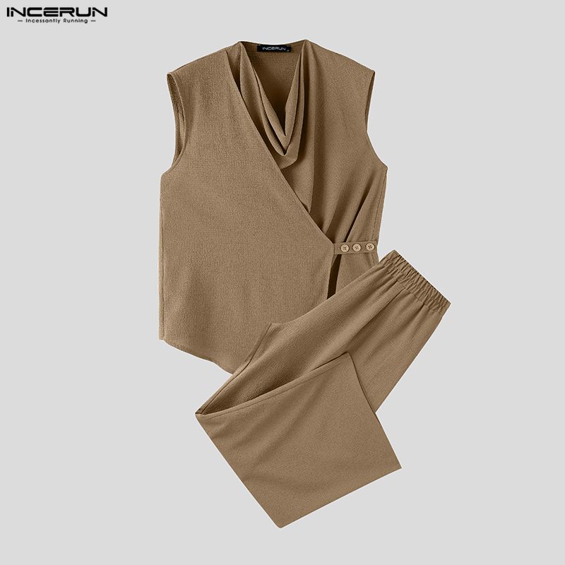 INCERUN Set Pria Warna Solid T - Track Suit Men ulasan dan harga