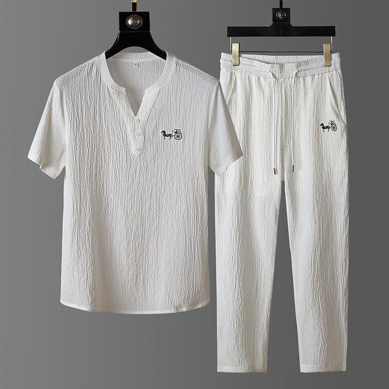 Set Kaos Lengan Pendek Linen T - Men'S Fashion Plus ulasan dan harga