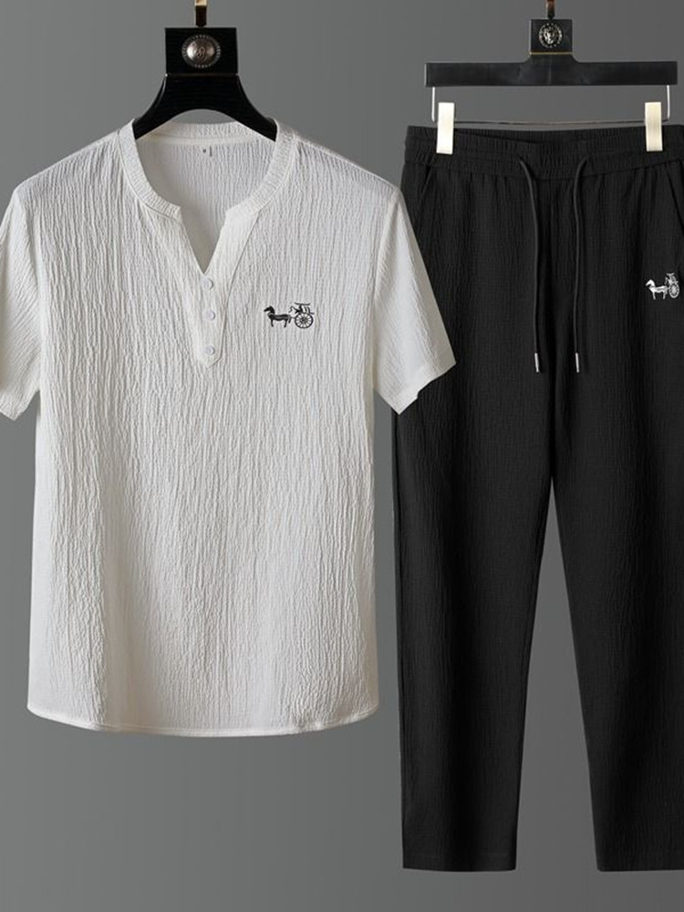 Set Kaos Lengan Pendek Linen T - Men'S Fashion Plus ulasan dan harga
