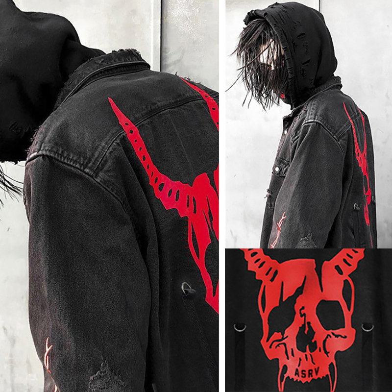 Jaket Denim Gambar Tengkorak M - Denim Jacket Vintage ulasan dan harga