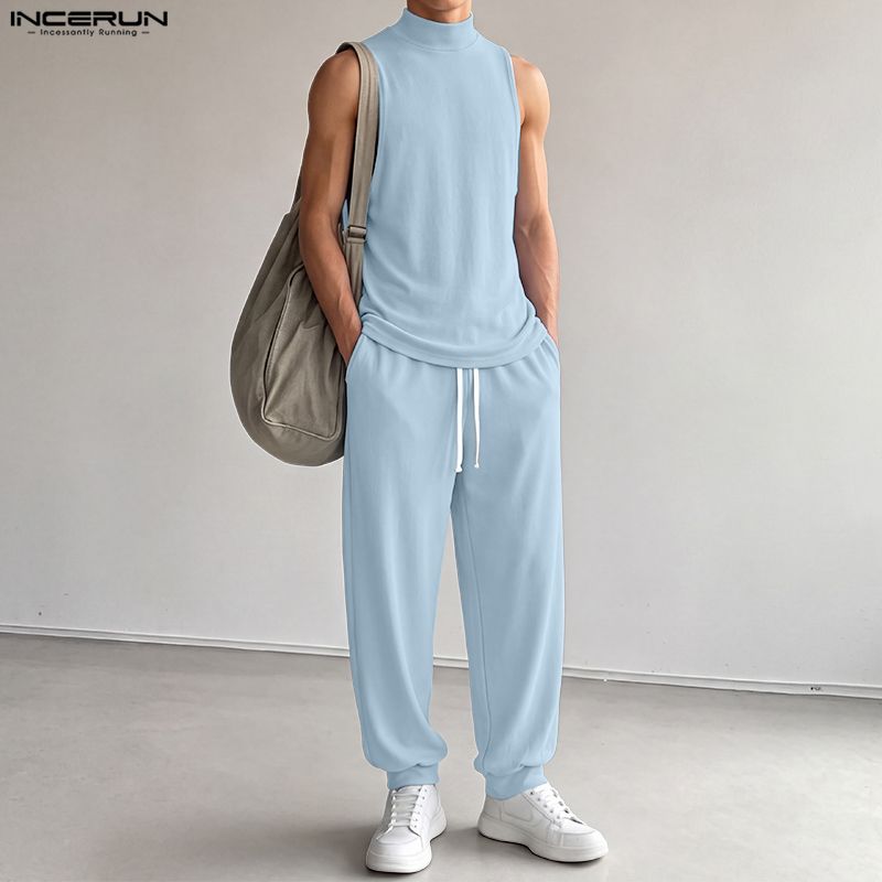 INCERUN Set Pria Warna Solid,  - Track Suit Men ulasan dan harga