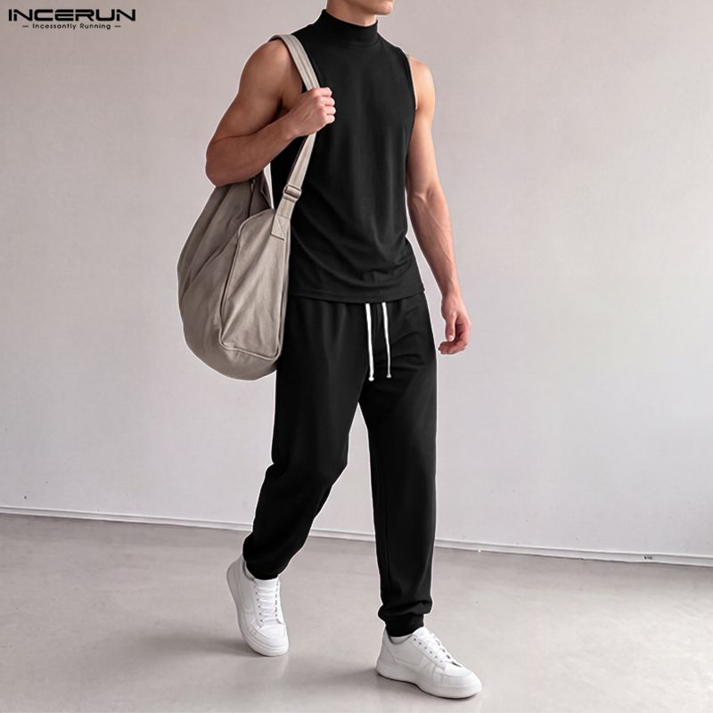 INCERUN Set Pria Warna Solid,  - Track Suit Men ulasan dan harga